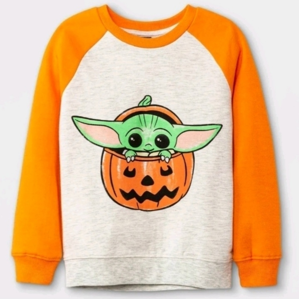 Star Wars Ragland Sweatshirt Baby Yoda The Child Halloween Child's 5T Grey EUC